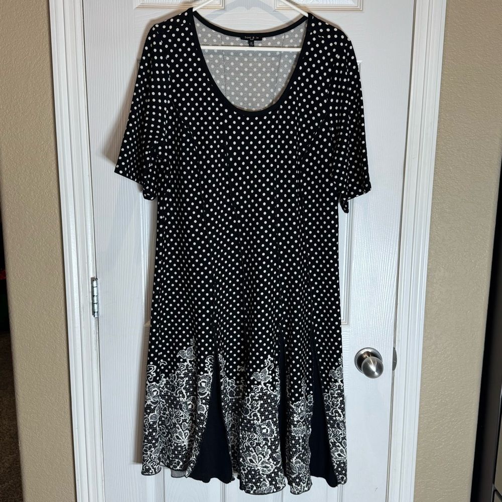 Sami & Jo Plus Women’s 2XL Black and White Polkadot Dress Lace Textured